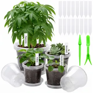 20 Packs Clear Nursery Pots for Plants, 5/6/7/10 Ih High Transparey Plastic Seedling Plant Pot with Drainage Holes, Iludes 20 Labels outdoorfun