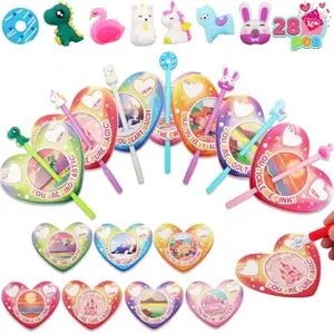 28 Packs Valentine Animal Pen with Greeting Cards, Stationery Gift Set for Kids, Classroom Exchange Prizes