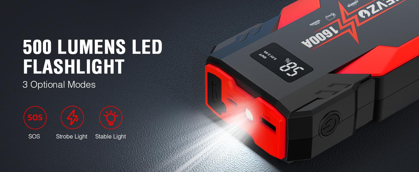 ET05 Portable Jump Starter — 12V Battery Pack for Up to 7.2L Gas & 5.5L Diesel Engines | 51.8Wh, USB Ports, LCD Display, LED Light