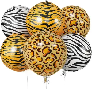 6PCS Safari Animal Pattern Balloons, 22Inch Large Foil Round Balloons Giraffe Zebra Leopard Print for Kids Woodland Baby Shower Zoo Safari Jungle Theme Birthday Party Decorations