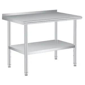 Garvee Stainless Steel Prep Table, 24 x 48 inches, with Splash Guards, Adjustable Lower Shelf, and 4 Casters, Heavy-Duty Commercial Table with Adjustable Lower Shelf for Outdoor Use Latest