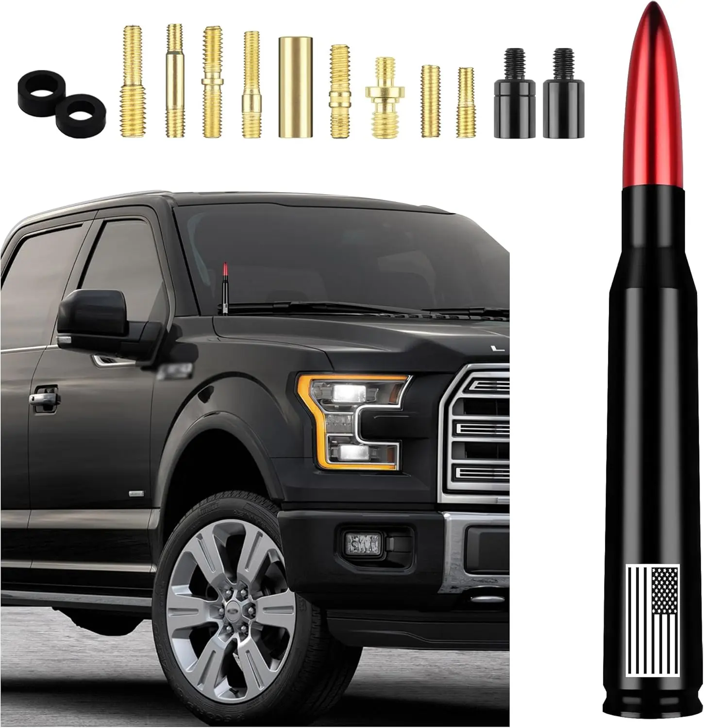 Carbon Fiber Stubby Bullet Antenna - Essential Car Accessories, Red American Flag Short Design, Universal Fit, Anti-Theft, Car Wash Safe, Truck Antenna Exterior Accessories Replacement Part