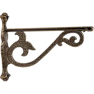 4 Pack Heavy Duty Hammered Antique Brass Shelf Brackets 6 Inch Wall Mounted Shelf Brackets Decorative Metal Wall Floating Rack Shelving Brackets