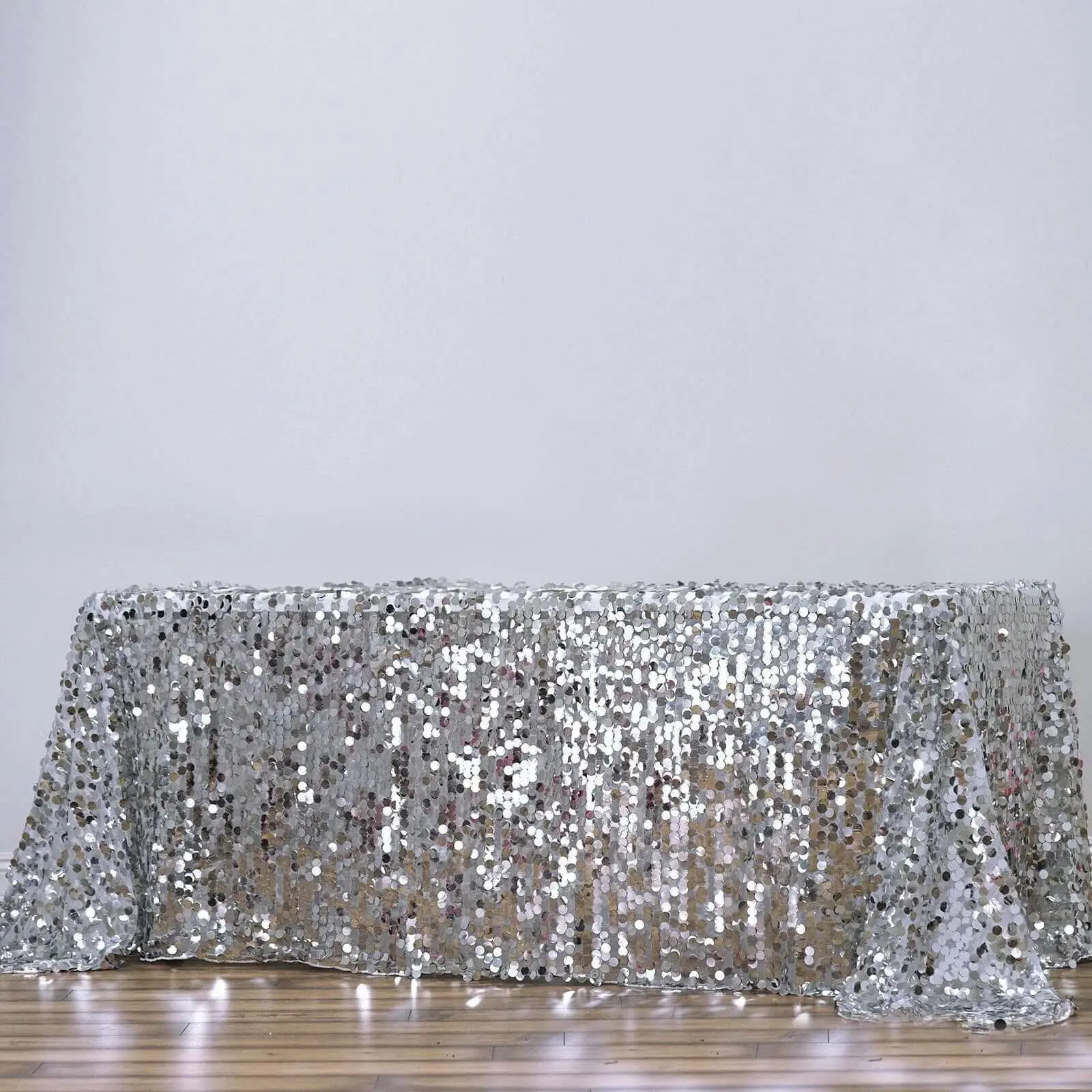 Silver Sequin Rectangle Tablecloth - 90"x132" Seamless Payette Tabletop Cover for Wedding Events, Modern Party Decor