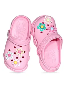 Girls' Fashionable Colorful Floral Decor Wooden Clogs, Lightweight Non-Slip EVA Soft Sole Sandal, Breathable Comfort for Beach and Outdoor Play Floral Design Sandals