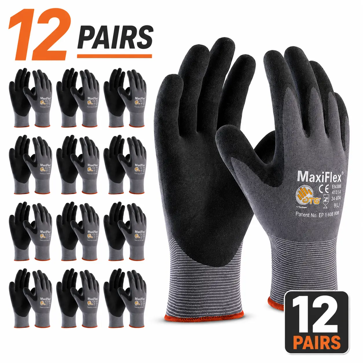 MaxiFlex Ultimate Foam Nitrile Work Gloves – Nitrile Coated Safety Work Gloves for Men, Seamless Nylon, Breathable, High Dexterity, Precision Grip, Construction & Industrial Use, 12/24 Pack