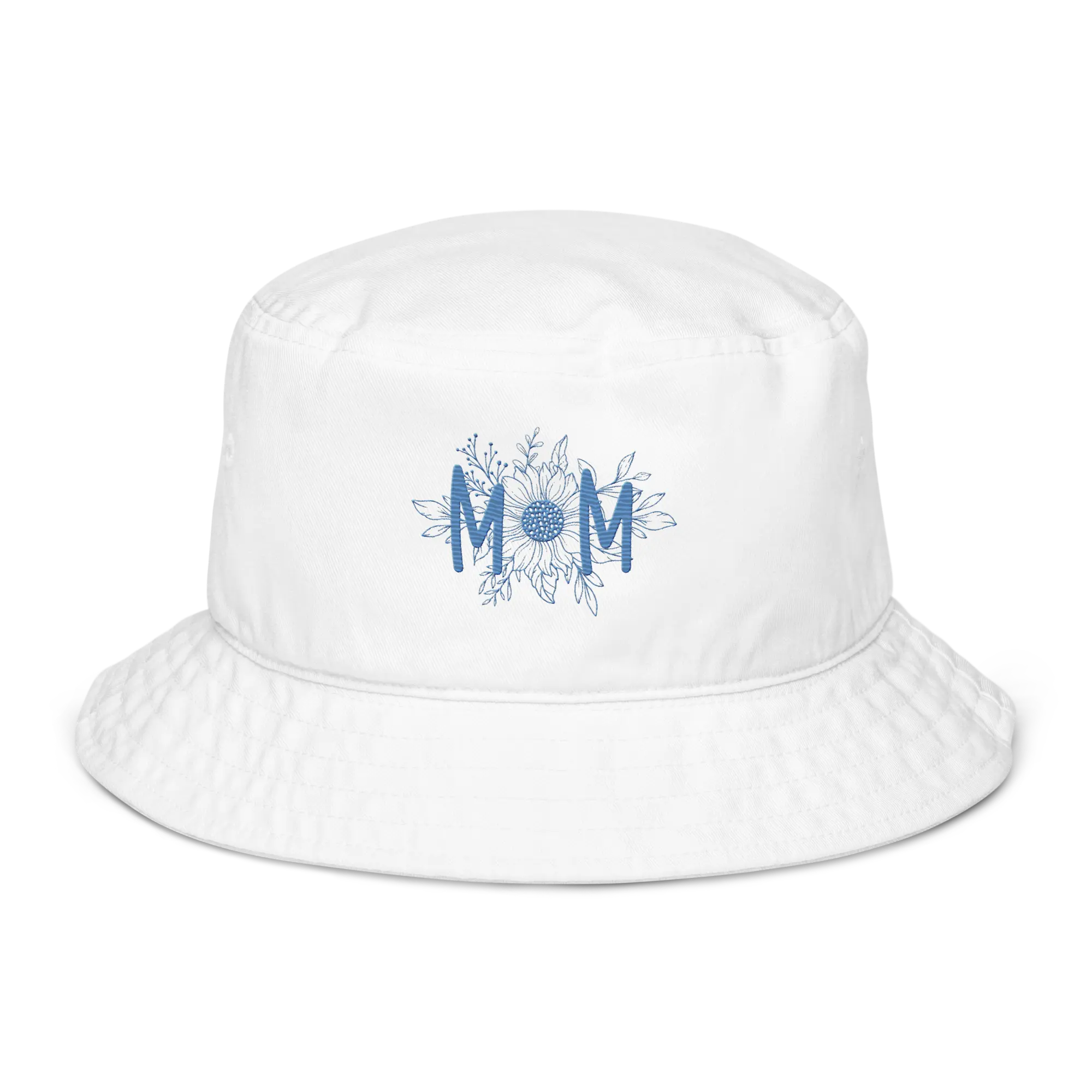 Blue Mom Sunflower White Organic bucket hat