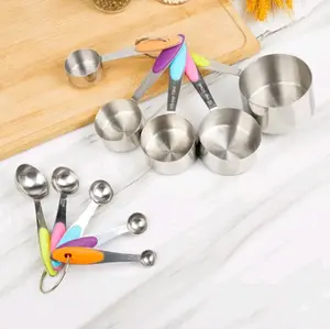 10pcs Stainless Steel Measuring Spoon & Cup Set with Silicone Handle Precise Measuring Tool For Cooking & Baking