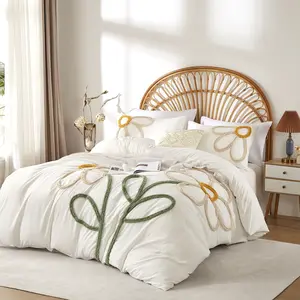 Little daisy pattern Duvet Cover Set, Boho Tufted Comforter Sets with Zipper Closure, Including1 Duvet Cover & 1/2 Pillowcase without Filler, Soft Comfortable Bedding Set for Home Bedroom, Breathable Duvet Set