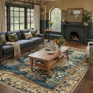 PureCozy Pet-friendly Home Area Runner Rug Pad Forest Nature Trees Oil Painting Style Thickened Non Slip Mats Doormat Entry Rug Floor Carpet for Living Room Indoor Outdoor Throw Rugs