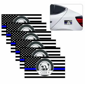 6PCS Thin Blue Line Code 4 Stickers, American Flag Police Support Car Decals, Non-Reflective Vinyl Bumper Stickers for Cars Trucks Windows Laptops
