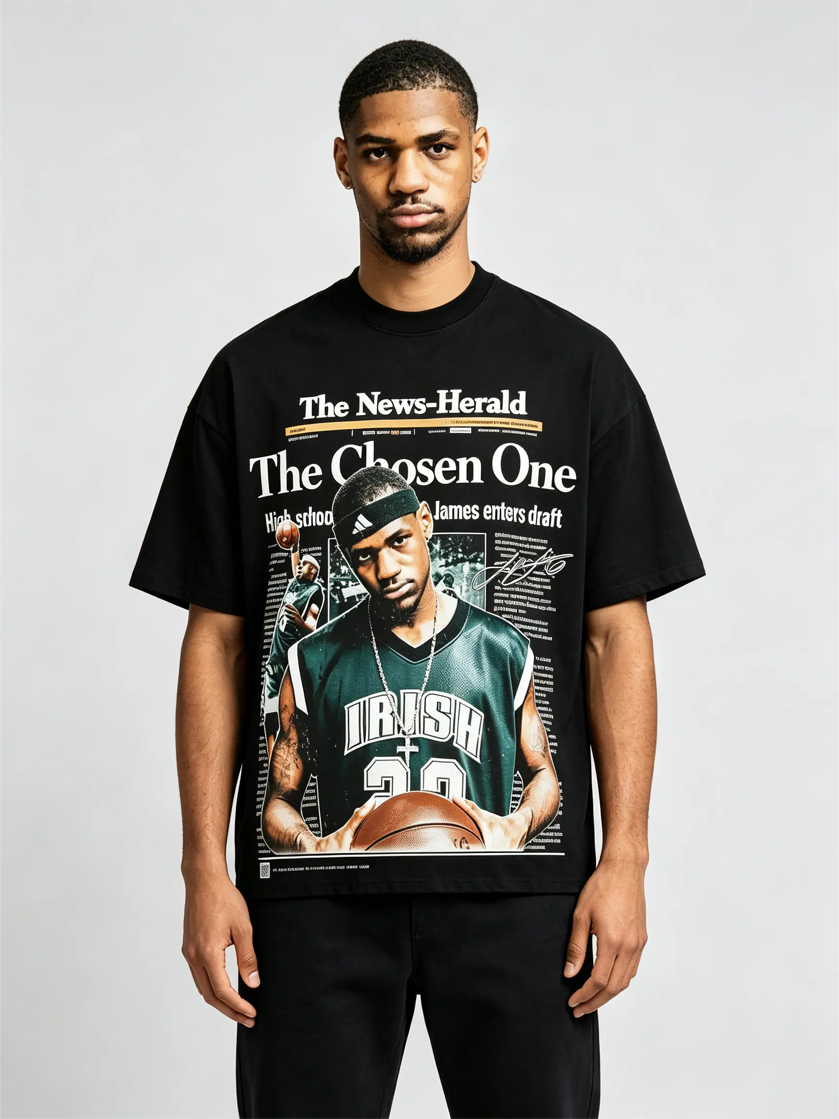 Men's Lebron James 2002 The Chosen 1 Classic Round Neck Shortsleeve T-Shirt - Premium Soft Washed Cotton Unisex Oversized Menswear Top, Vintage Basketball Streetwear, Ideal Fan Gift for Adults, Casual, Graphic, Soft Cotton, Clothes, Tshirt, Graphic T Shir
