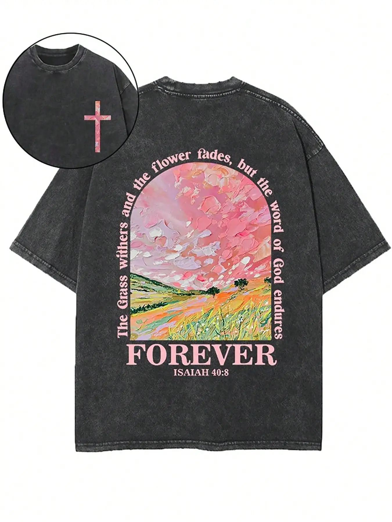 Timeless Landscape Double-Sided Washed T-Shirt | 230gsm Premium Wax Print Cotton, Retro Fashion Brand Men's Tee, Beach Essential & Perfect Holiday Gift for Summer