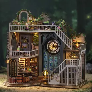 Magic House Miniature Flower Shop Model Kit with LED Lights Perfect DIY Craft Gift for Birthday Miniature Set with Detailed Interior and Stained Glass Windows