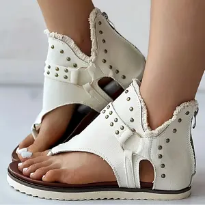[Low Heel Sandals] Comfortable Low Heel Sandals | Women's Fashionable Sandals with Braided Straps and Studded Detail -Footwear Walking Shoes Black