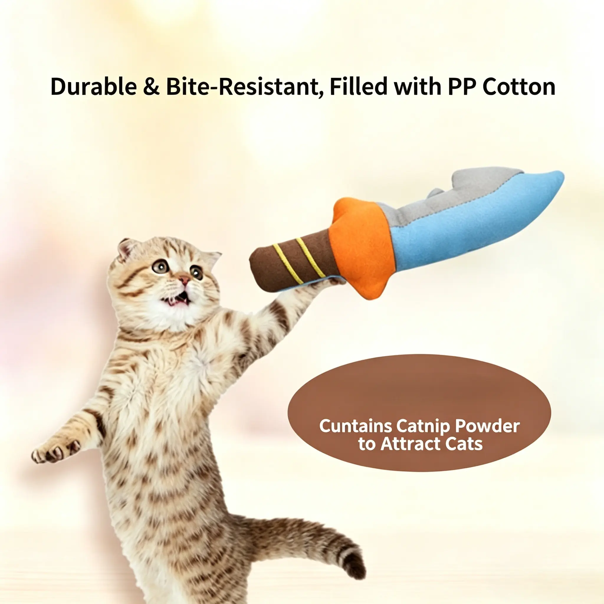Cat Knife Plush Toy with Catnip, Durable Teething Chew Toy for Kittens & Adult Cats, Interactive Enrichment Toy