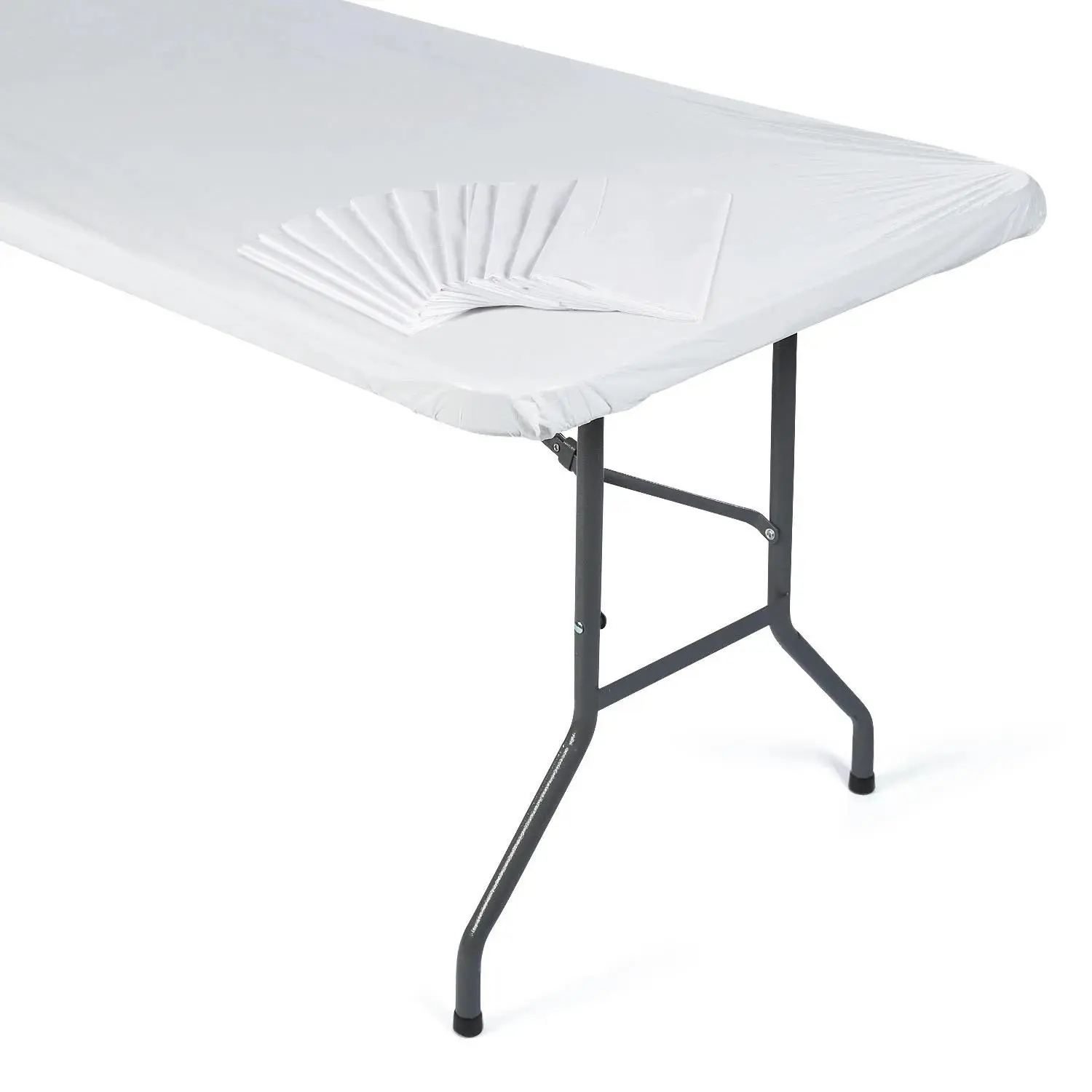 6 ft. Bulk 12 Pc. White Fitted Rectangle Disposable Plastic Tablecloths
