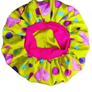 Hair Bonnet for Women Nighttime Bonnet Yellow bonnet wth Pink Band Satin Hair Bonnet