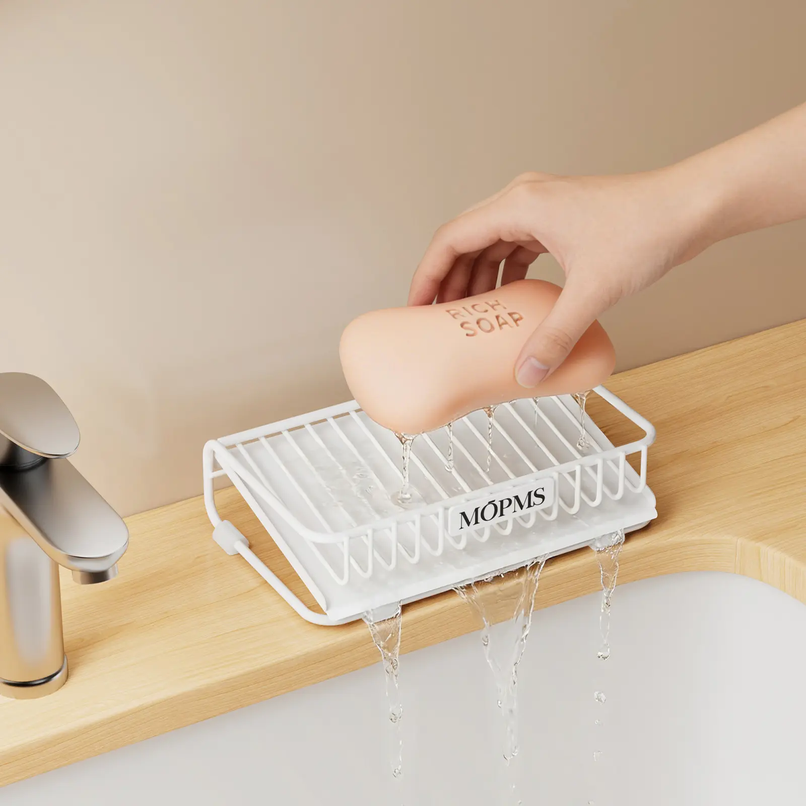 MOPMS Self-Draining Soap Dish, Carbon Steel Bar Soap Holder with Waterfall Design, Rustproof Soap Saver for Bathroom Shower, Kitchen Sink & Countertop  Stainless Stainless Stainless