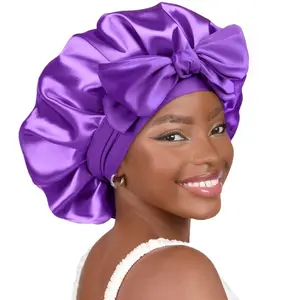 Satin streamer, round hat, bow, extra large beauty care, wide-brimmed hat, women's headscarf, nightcap.
