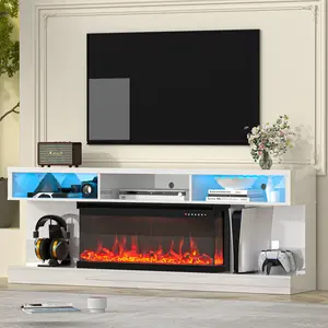 Spurgehom APP Controlled LED Fireplace TV Stand: 70-Inch 3-Sided Entertainment Center with 34" Electric Fireplace & Storage Cabinet. Media Console for Living Room, Fits TVs Up to 80 Inches