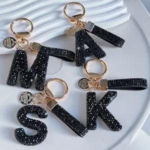 2PCS Letter Keychain - Shiny Rhinestone Decorated Black and Gold Two-tone Keychain, Unisex Birthday/Graduation/Anniversary Gift - Durable Daily Accessory, Keychain Pendant, Car Keychain