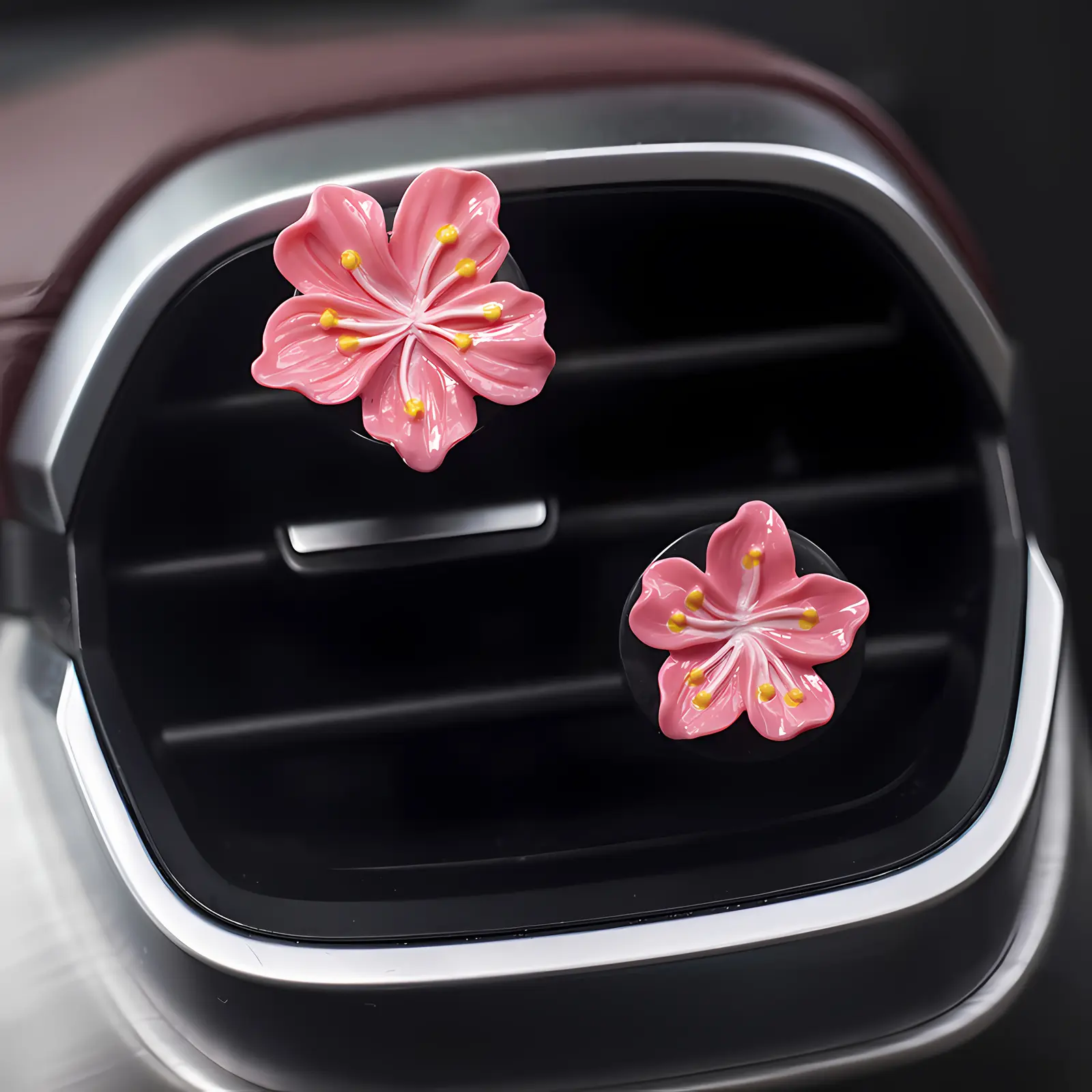 Fragrance-Free Clip-On Car Vent Flower Clips, Cute Floral Car Dashboard Accessories with Visual Charm, 3-Color 2-Size Non-Scented Automotive Interior Accessory Pair, Set Pack