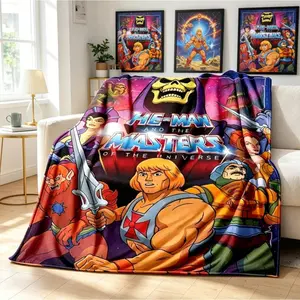 Masters of The Universe Style Anime Flannel Blanket, Soft Lightweight Retro Hero Throw for Adults Kids, Sofa Bed Living Room Christmas Gift