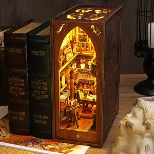 1pc DIY Book Nook Kit, DIY Miniature Dollhouse 3D Wooden Puzzle Bookend For Bookshelf Decor, Tiny Model House For Adults To Build