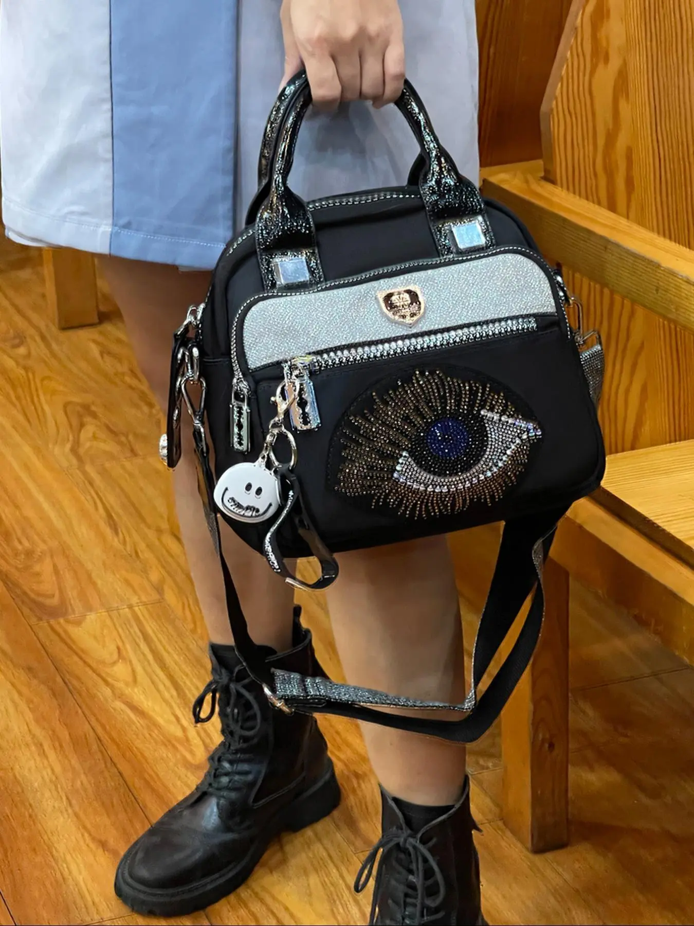 Women's Eye Design Handbag, Stylish Handbag, Casual Versatile Rhinestone Decorated Crossbody Bag, Trendy All-match Embellished Shoulder Bag for Daily Life, Fashionable Bling Bag