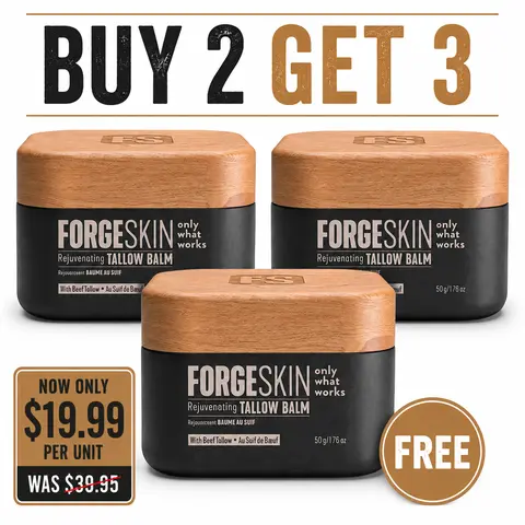 Buy2GET3 FORGE SKIN Wrinkle Defense & Natural Anti-Aging Beef Tallow Moisturizer for Men - Face Balm Skincare Cream for Dry Rough Skin Tallow-Based Mens Face Lotion for Hydration Firmness Wrinkle Repair & Glow Honey Jojoba Hydrating Smooth Skin