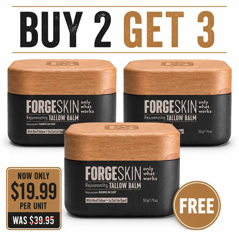 Buy2GET3 FORGE SKIN Wrinkle Defense & Natural Anti-Aging Beef Tallow Moisturizer for Men - Face Balm Skincare Cream for Dry Rough Skin Tallow-Based Mens Face Lotion for Hydration Firmness Wrinkle Repair & Glow Honey Jojoba Hydrating Smooth Skin