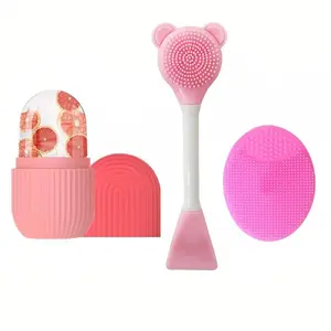 Face Care Ice Mold Set, 3 Counts/set Ice Mold & Round Suction Cup Silicone Face Brush & Double-ended Silicone Mask Brush, Skin Care Tools for Women