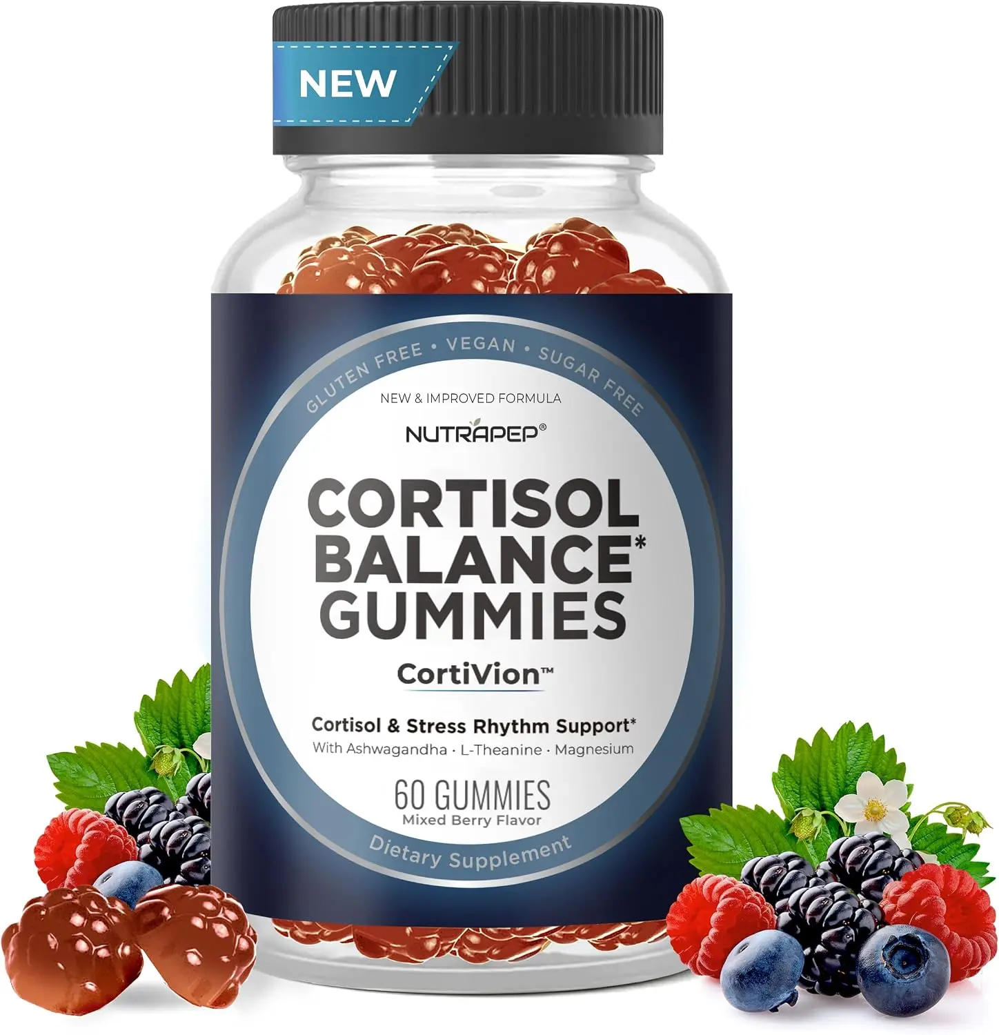 NutraPep Cortisol Gummies for Women Men - 13-in-1 High Cortisol Reducer with Ashwagandha Magnesium L-theanine Rhodiola Rosea - Daily Cortisol Detox Manager for Stress Focus Support - Vegan Sugar Free