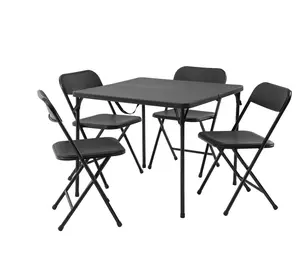 5 Piece Resin Card Folding Table and Four Folding Chairs Set, Black