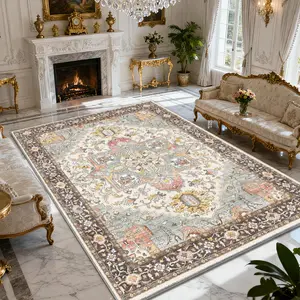 Vintage-Style Exquisite Square Printed Velvet Carpet – Versatile Home/Commercial Decor, Multi-Size, Machine-Washable, Soft & Non-Shedding