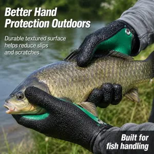 Anti-Slip Rubber Fishing Gloves, Anti-Stab Anti-Cut, Waterproof Multifunctional Gloves, Snap Hook, Easy to Carry, 1 Pair