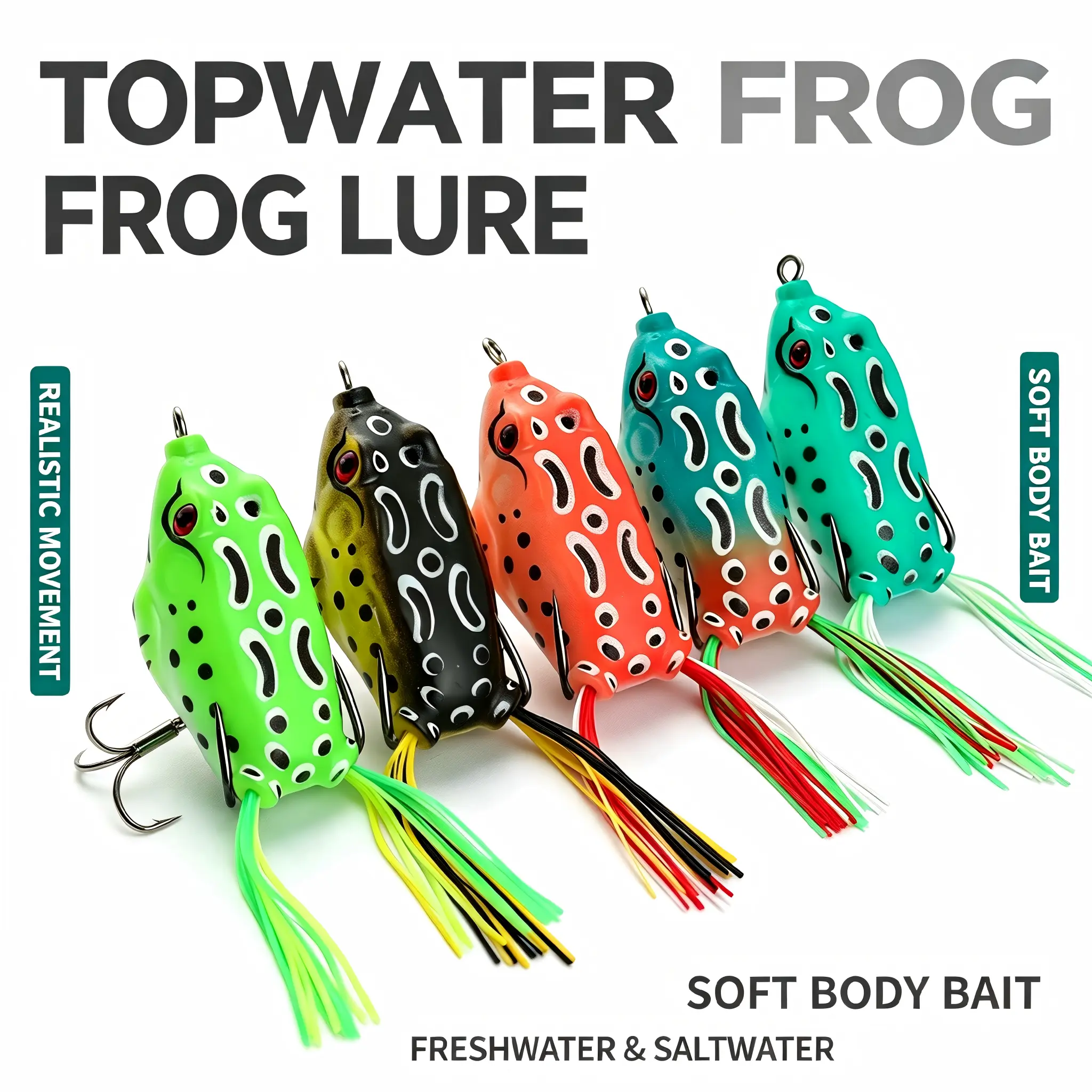 kodostrike Topwater Frog Lure - Realistic Movement Soft Body Bait for Freshwater & Saltwater Fishing, Random Color Shipment