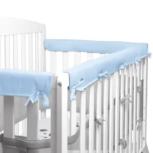 Grey/White Reversible Crib Rail Covers, Three-layers of Thickened Material to Protect Baby's Teeth, Soft Anti-Collision Crib Teething Rail Cover, Strip Corner Baby Bed Chewing Guard Rail, 3-PCS