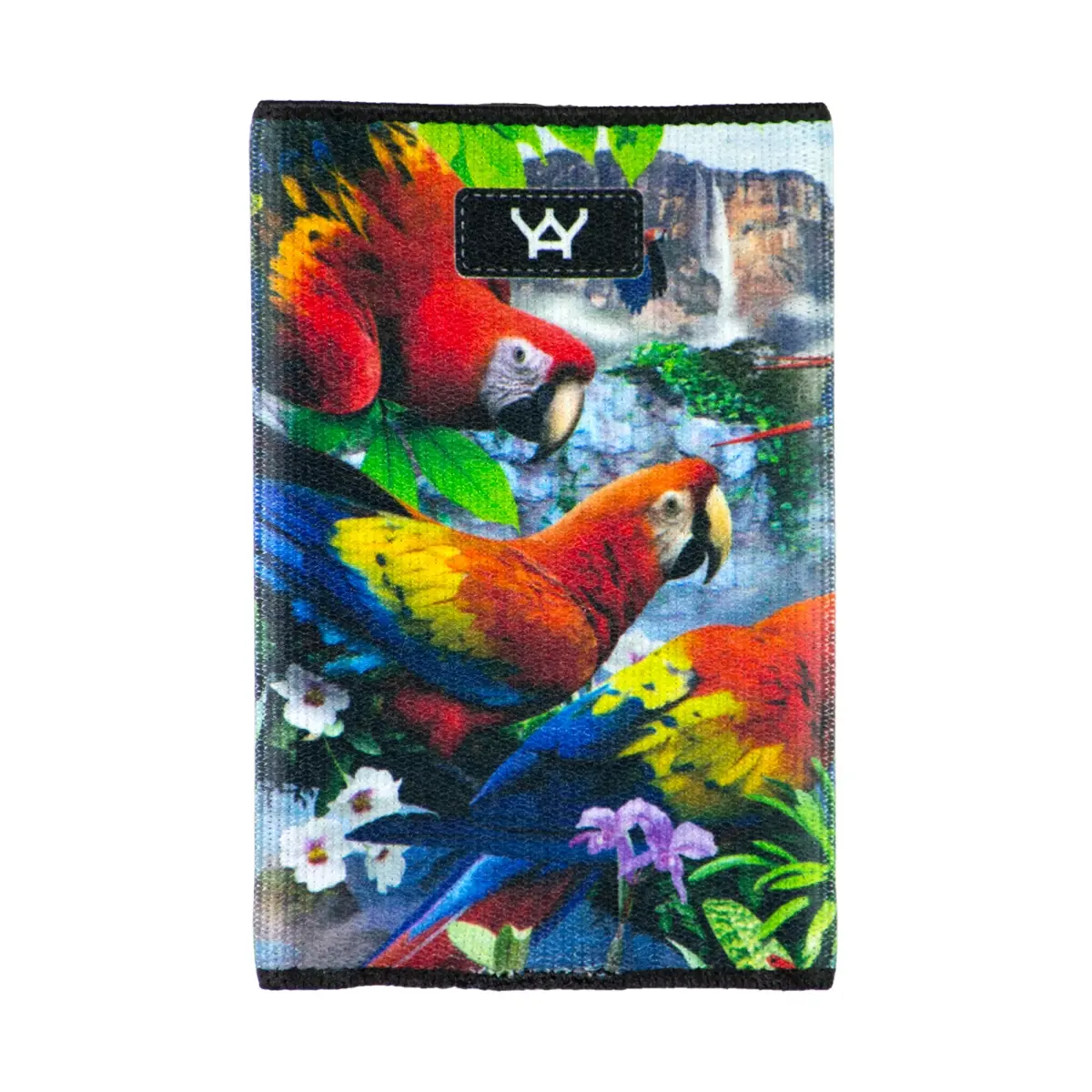 212 MAIN Men's Slim Fit Eco Fabric Woven Elastic RFID Blocking Front Pocket Macaw Print "Flight of the Macaws" Everyday Carry Wallet (Model 1078) - Printed, Graphic, Flexible Men's Wallets, Printed Men's Wallets