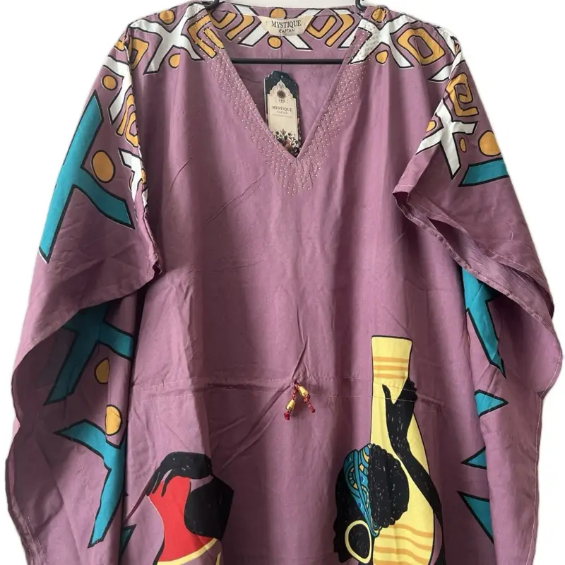 Plus Size Kaftan Dress for Women - Casual Dress with V-Neckline, Floral and Geometric Patterns, Ideal for Spring, Summer, Beach Vacation