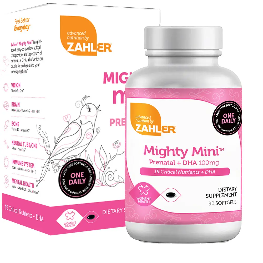 Zahler Mighty Mini Prenatal Vitamin with DHA & Folate Certified Kosher All Natural Multivitamin for Pregnant Women 19 Critical Nutrients 90 Softgels Made in USA - Maternity Folic Acid Healthy Development