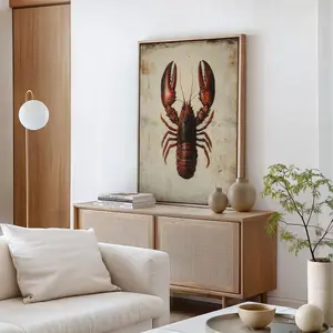 Rustic Lobster Wall Art, Coastal Kitchen Decor, Nautical Seafood Print, Vintage Ocean Illustration, Unframed | 5 Size, 8x12 to 27x40 inch