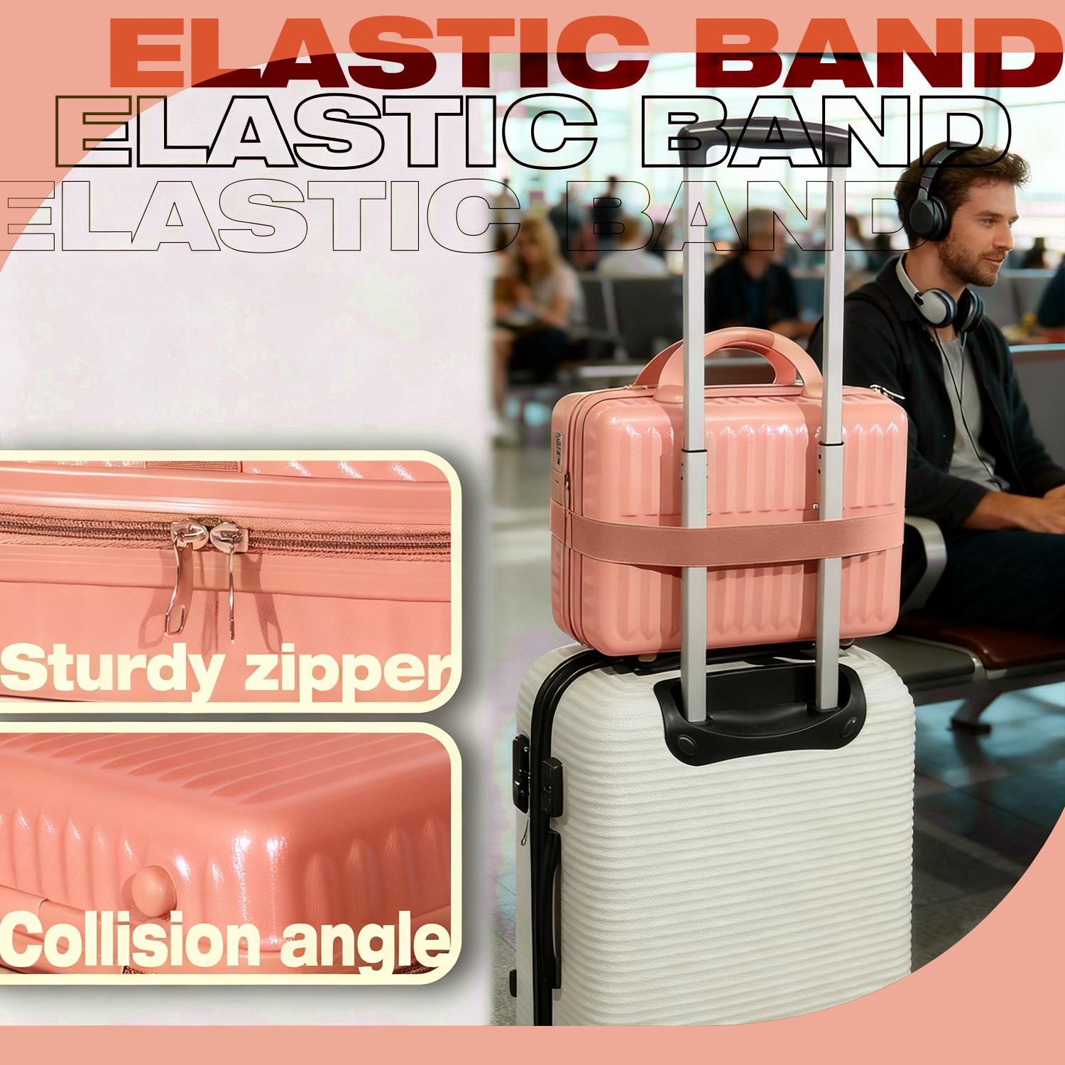 Pink Vertical Stripe Hard Shell Makeup Case | Portable Mini Travel Cosmetic Organizer with Elastic Straps | Durable ABS Vanity Bag Pink Vertical Stripe Hard Shell Makeup Case | Portable Mini Travel Cosmetic Organizer with Elastic Straps | Durable ABS Vanity Bag