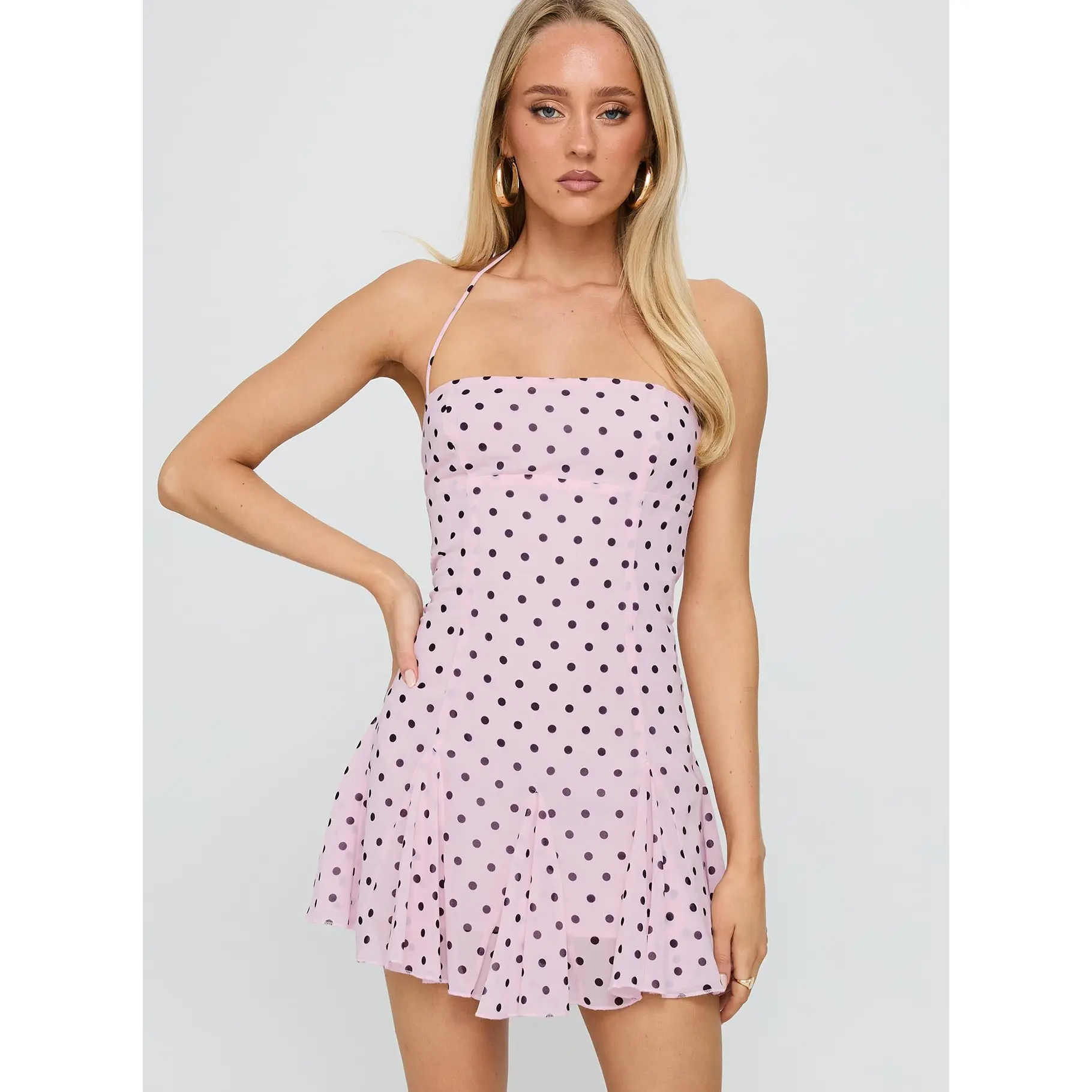 delamere mini dress | Red Polka | Womens perfect dress cut in leggy length and meant to show off your shoulders and back. Delamere Mini Dress Pink /