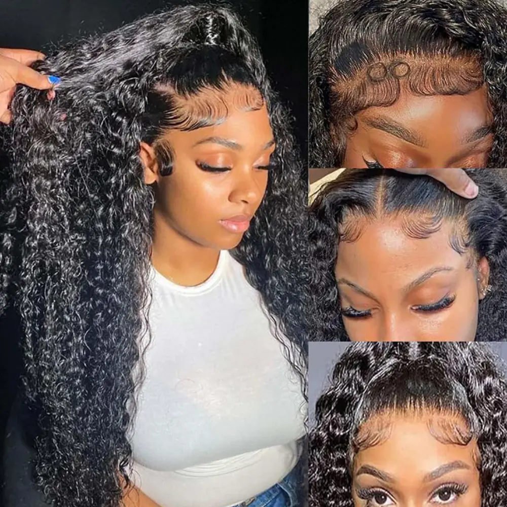 Bling Hair Kinky Curly 13x6 13x4 Lace Front Wigs Human Hair 180% Density Curly Human Hair Wig for Women Natural Black HD Transparent Lace Frontal Wigs Human Hair Pre Plucked with Baby Hair