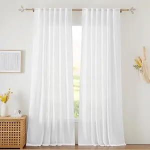White Curtains Sheer - Linen Texture Sheer Window Covering, Light & Airy Translucent Panels for Bedroom Living Room Patio Glass Door, 52 inch Width x 95 inch Length, Set of 2