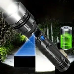 1/2 Pack Commercial Emergency Lighting, High Lumen LED Flashlight, Handheld Emergency Lighting Torch with Battery Level Indicator, USB Charging, Telescopic Zoom Function and 1200mAh Li-Ion Battery for Outdoor Camping, Fishing, Hunting, Hiking