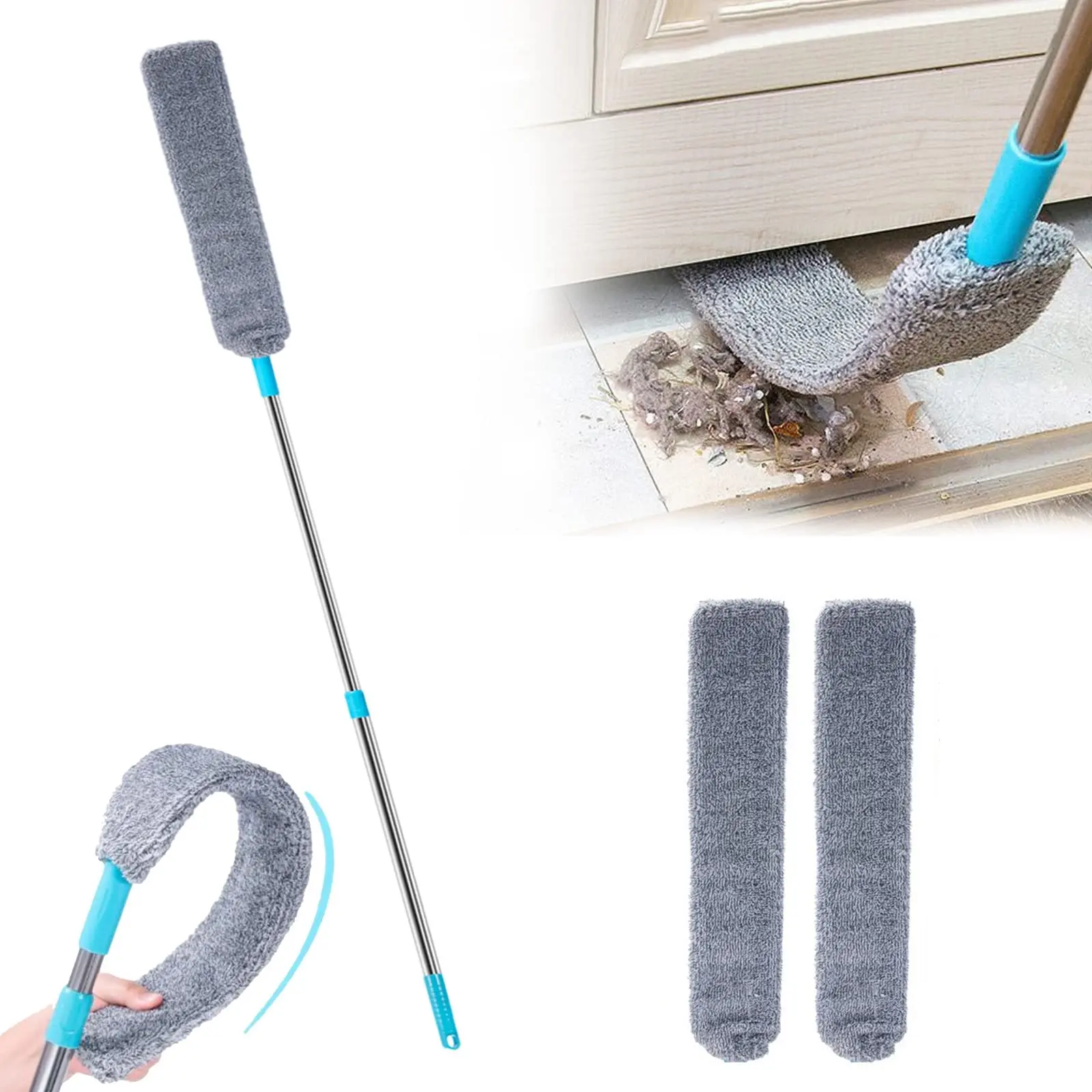 Retractable Gap Dust Cleaner Duster - Long-Handled Home Care Tool with 2 Microfiber Dusting Cloths, Crevice Cleaner, Keyhole Cleaning, Extendable Microfiber Pads Duster Heads, Crevice Cleaner Dusters/Duster Heads, Dust Duster Dusters/Duster Heads