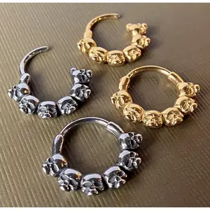 1pc Skull Design Hinged Segment Ring Hoop Helix Daith Septum 316L Surgical Steel